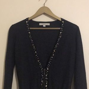 Ann Taylor Loft Black Jeweled Cardigan